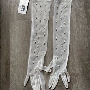12th Tribe Elegant White Sheer Gloves with Pearls